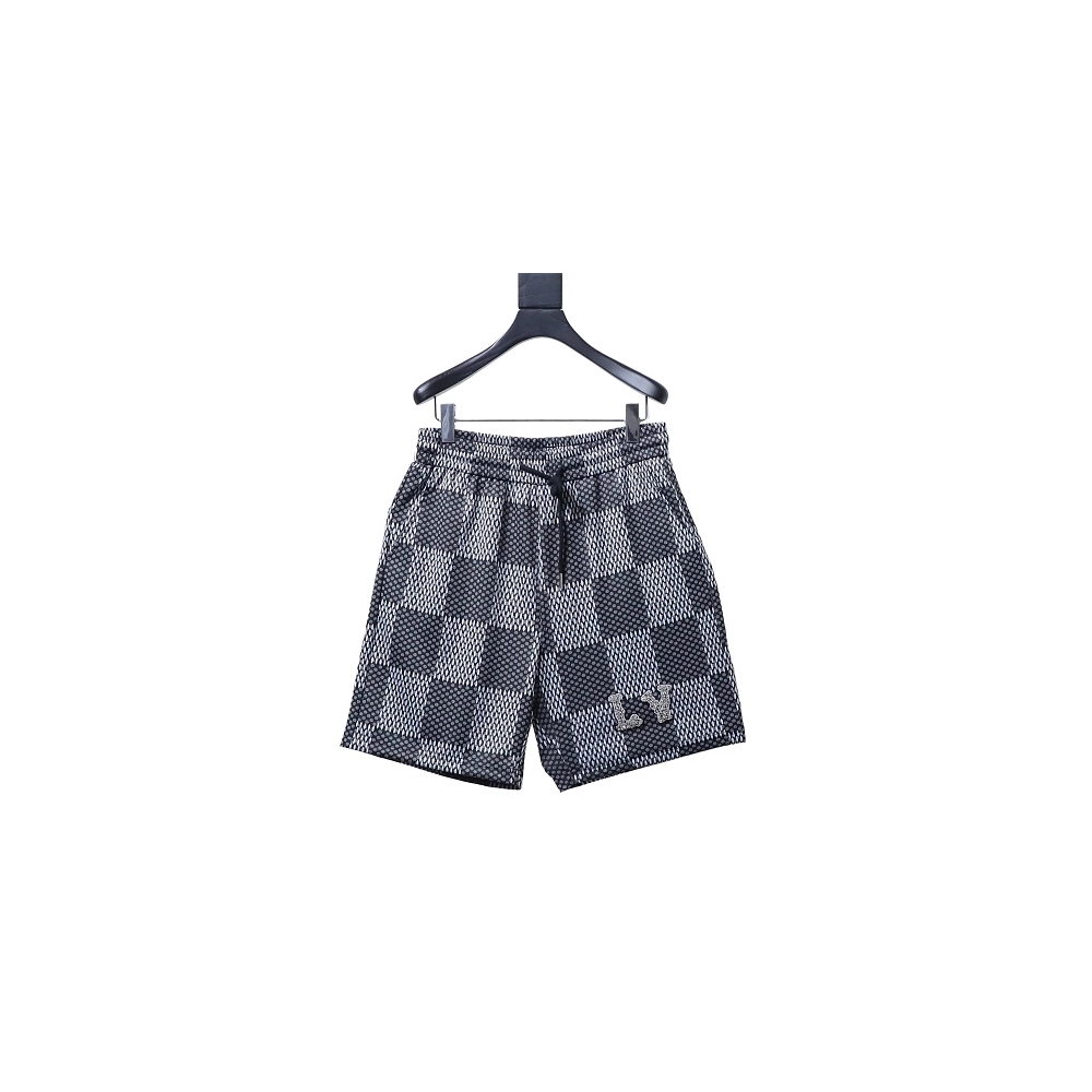 Louis Vuitton Rhinestone Letter Logo Checkerboard Shorts,Louis Vuitton Shorts,Shorts,CLOTHES