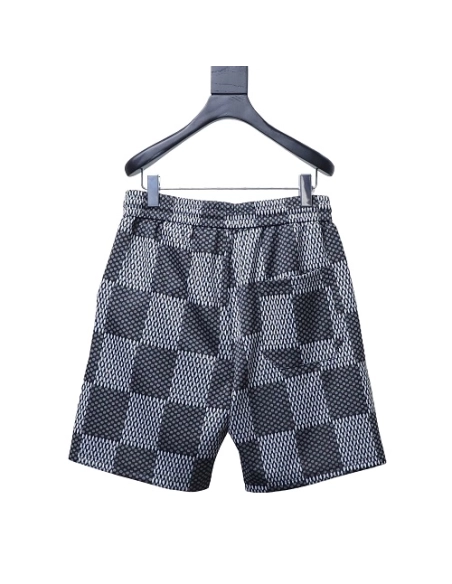 Louis Vuitton Rhinestone Letter Logo Checkerboard Shorts,Louis Vuitton Shorts,Shorts,CLOTHES