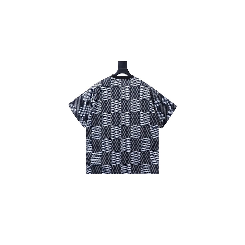 Louis Vuitton Rhinestone Letter Logo Checkerboard T-Shirt Black,Louis Vuitton T-Shirts,T-Shirts,CLOTHES