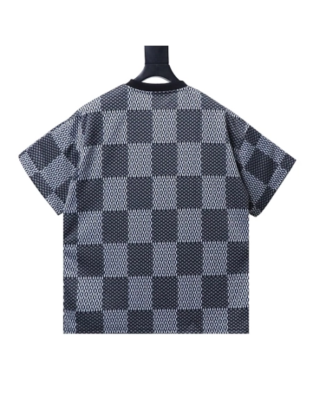 Louis Vuitton Rhinestone Letter Logo Checkerboard T-Shirt Black,Louis Vuitton T-Shirts,T-Shirts,CLOTHES