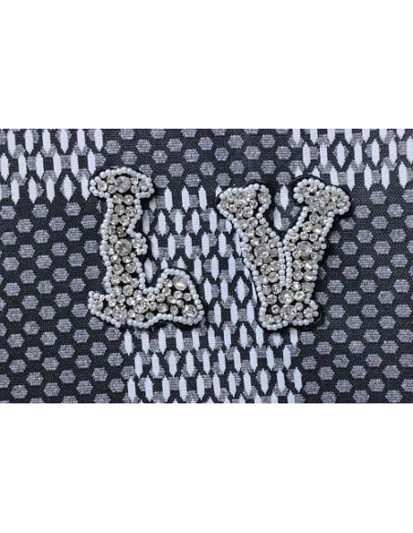 Louis Vuitton Rhinestone Letter Logo Checkerboard T-Shirt Black,Louis Vuitton T-Shirts,T-Shirts,CLOTHES