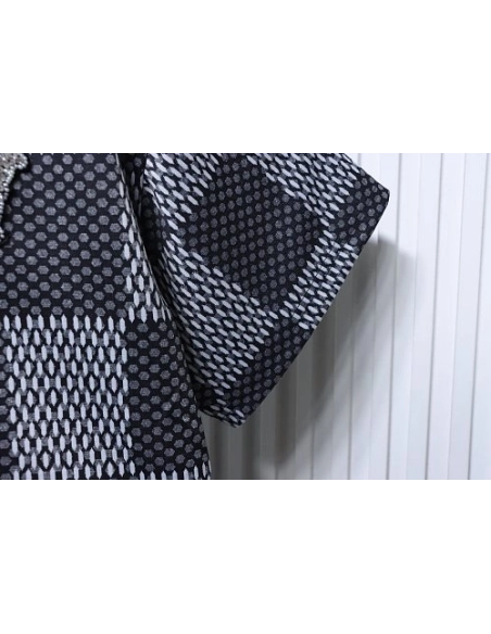 Louis Vuitton Rhinestone Letter Logo Checkerboard T-Shirt Black,Louis Vuitton T-Shirts,T-Shirts,CLOTHES