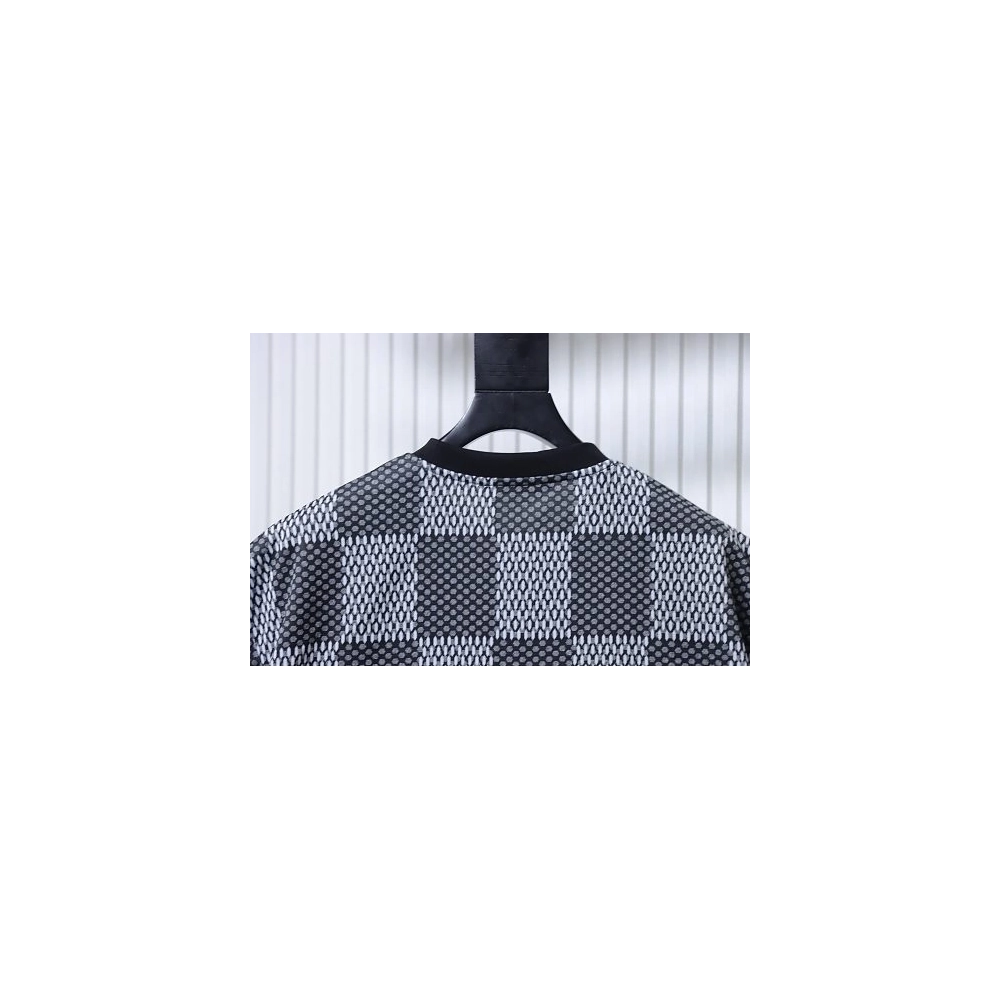 Louis Vuitton Rhinestone Letter Logo Checkerboard T-Shirt Black,Louis Vuitton T-Shirts,T-Shirts,CLOTHES