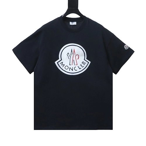 Moncler Large Logo Chenille Embroidery T-Shirt Black,Moncler T-Shirts,T-Shirts,CLOTHES