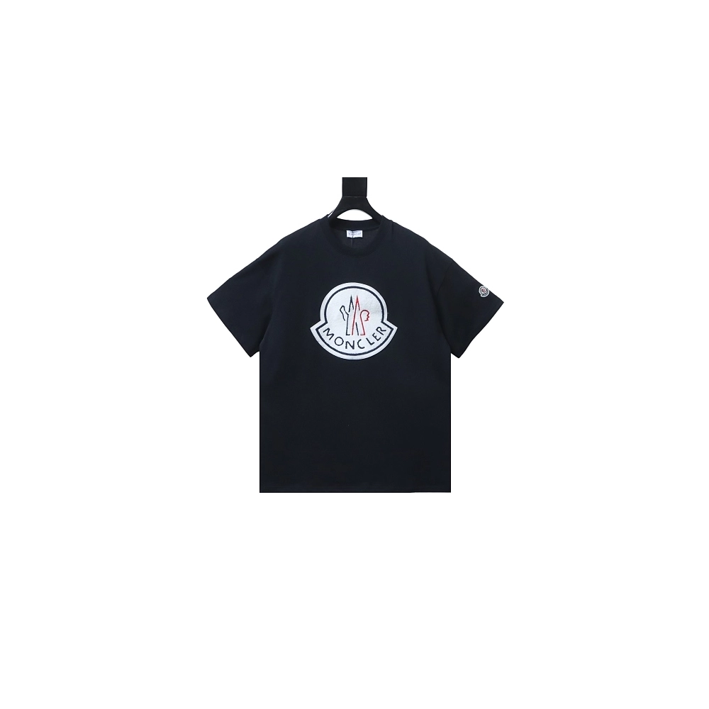 Moncler Large Logo Chenille Embroidery T-Shirt Black,Moncler T-Shirts,T-Shirts,CLOTHES