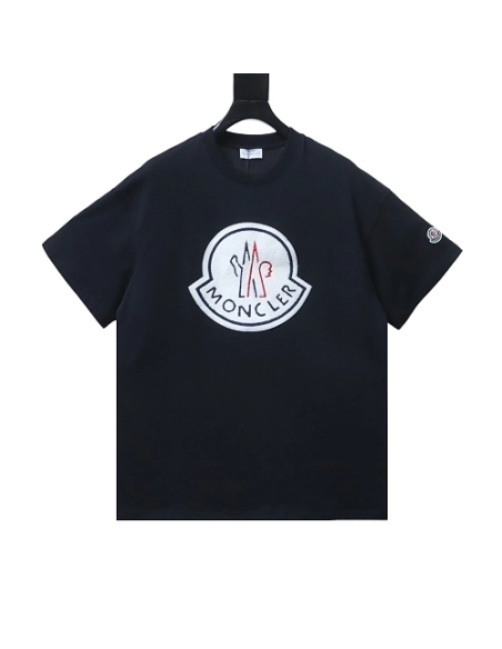 Moncler Large Logo Chenille Embroidery T-Shirt Black,Moncler T-Shirts,T-Shirts,CLOTHES