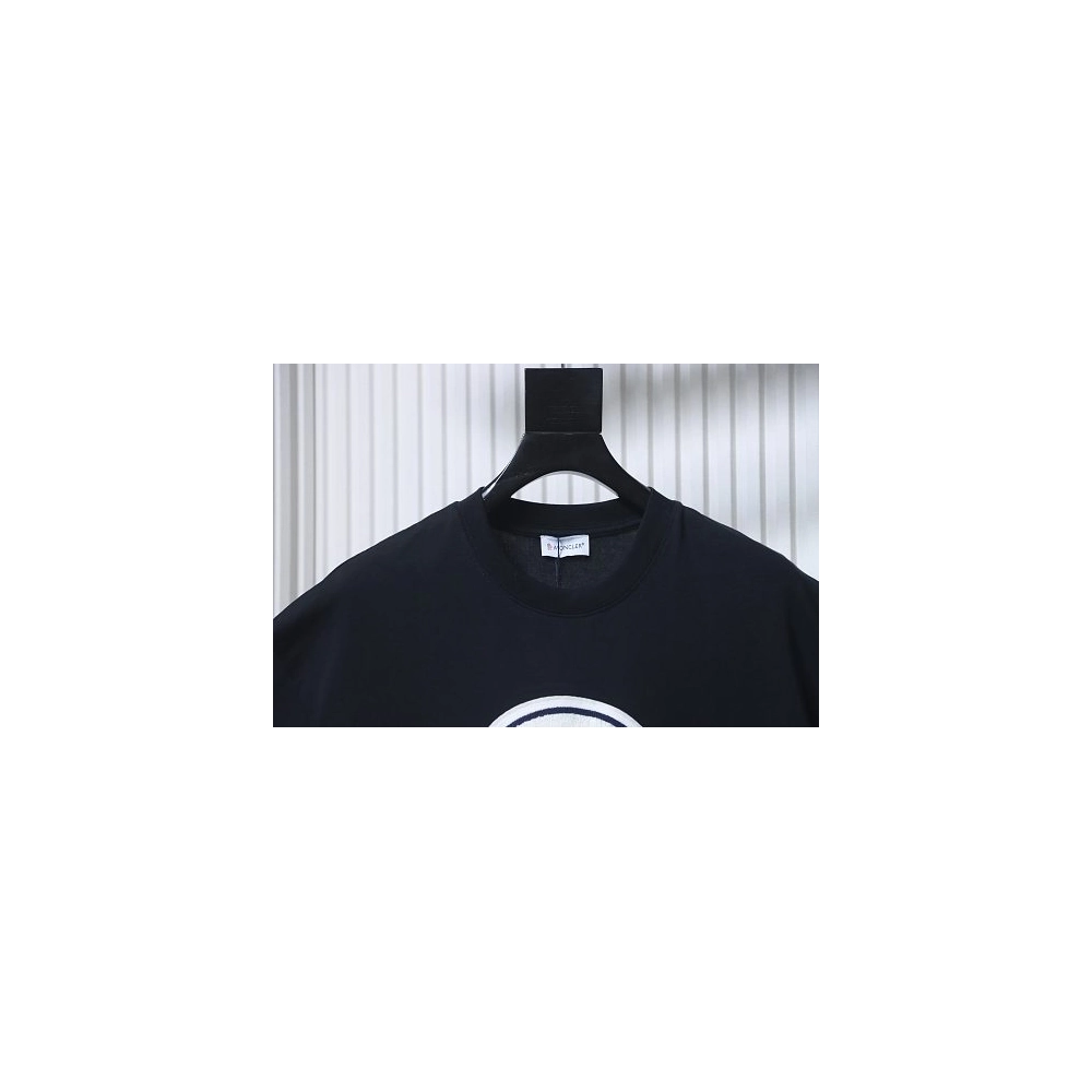 Moncler Large Logo Chenille Embroidery T-Shirt Black,Moncler T-Shirts,T-Shirts,CLOTHES