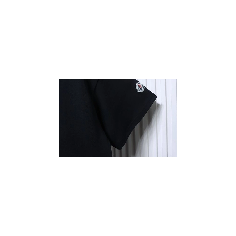 Moncler Large Logo Chenille Embroidery T-Shirt Black,Moncler T-Shirts,T-Shirts,CLOTHES