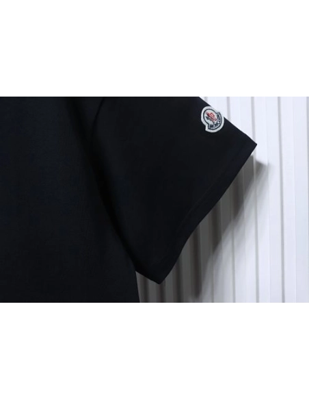 Moncler Large Logo Chenille Embroidery T-Shirt Black,Moncler T-Shirts,T-Shirts,CLOTHES
