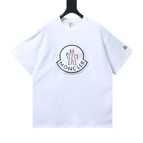 Moncler Large Logo Chenille Embroidery T-Shirt White,Moncler T-Shirts,T-Shirts,CLOTHES