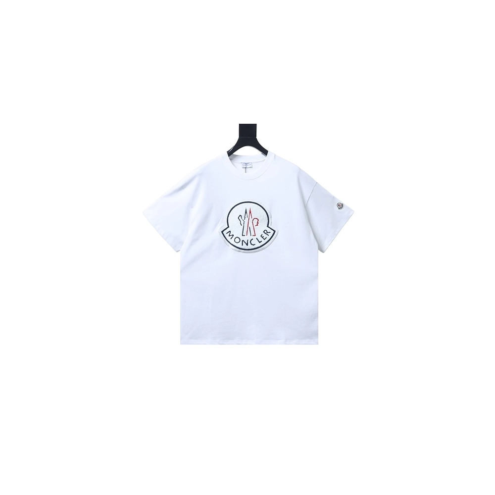 Moncler Large Logo Chenille Embroidery T-Shirt White,Moncler T-Shirts,T-Shirts,CLOTHES