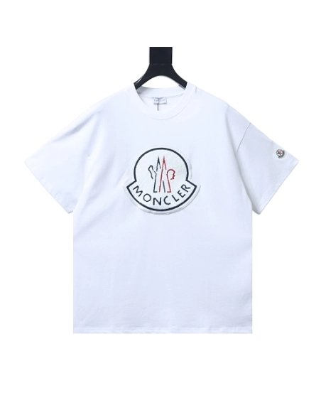 Moncler Large Logo Chenille Embroidery T-Shirt White,Moncler T-Shirts,T-Shirts,CLOTHES