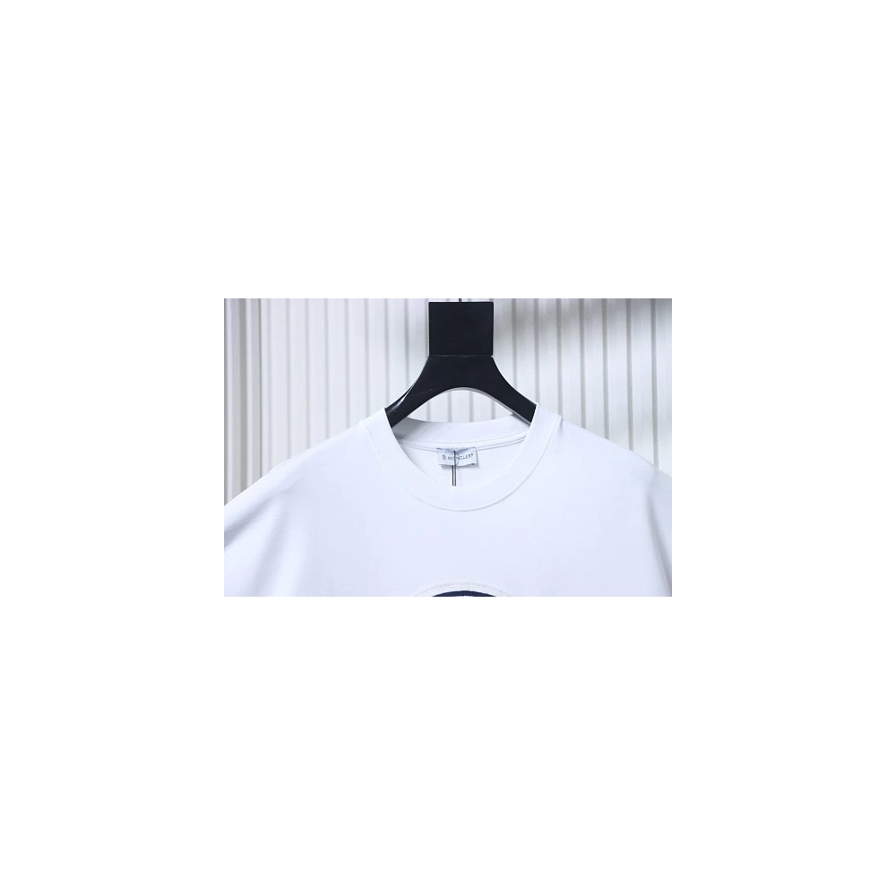 Moncler Large Logo Chenille Embroidery T-Shirt White,Moncler T-Shirts,T-Shirts,CLOTHES