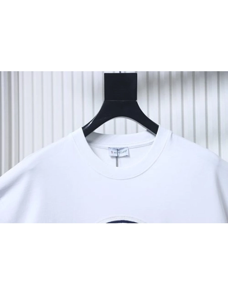 Moncler Large Logo Chenille Embroidery T-Shirt White,Moncler T-Shirts,T-Shirts,CLOTHES