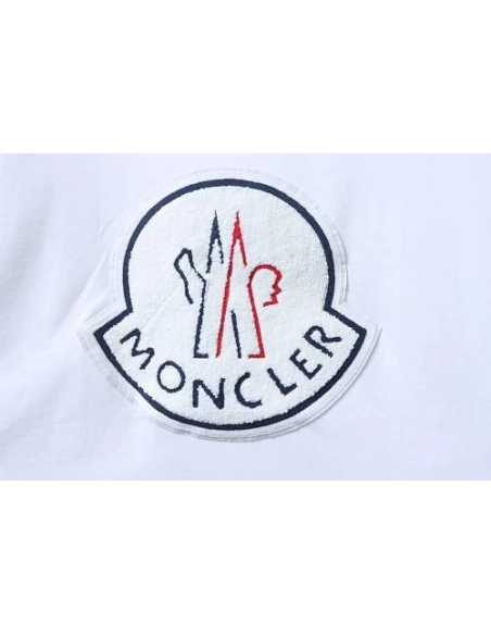 Moncler Large Logo Chenille Embroidery T-Shirt White,Moncler T-Shirts,T-Shirts,CLOTHES