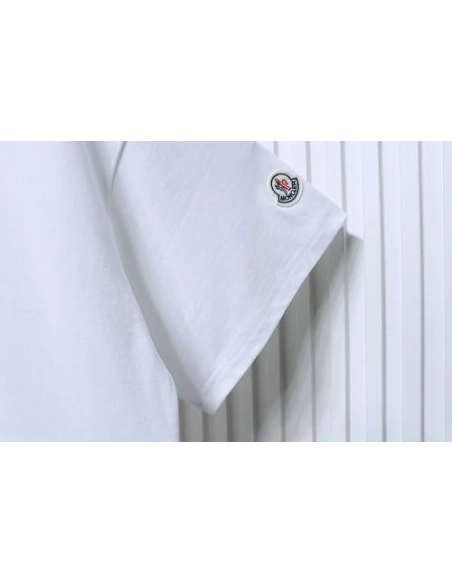 Moncler Large Logo Chenille Embroidery T-Shirt White,Moncler T-Shirts,T-Shirts,CLOTHES