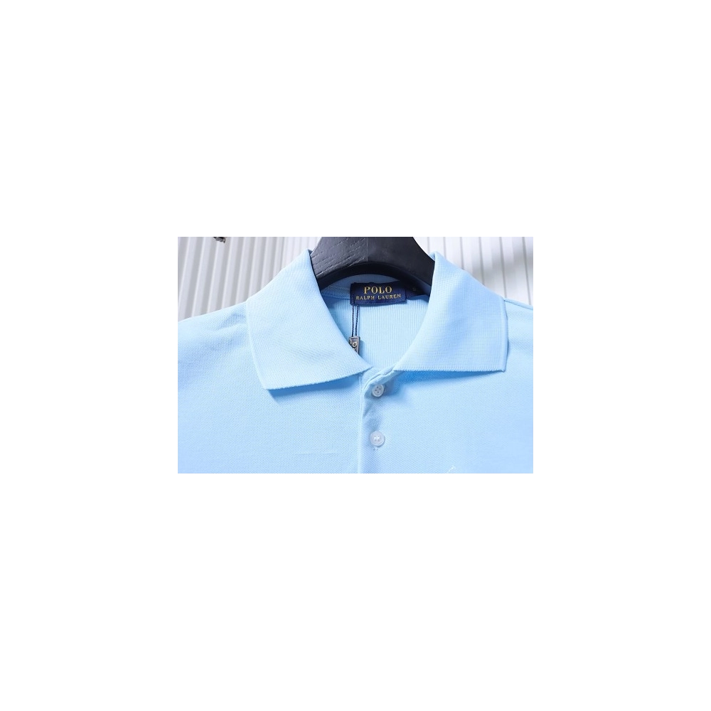 Ralph Lauren Pony Logo Embroidered Short-Sleeve Button-Down Shirt Blue,Ralph Lauren T-Shirts,T-Shirts,CLOTHES