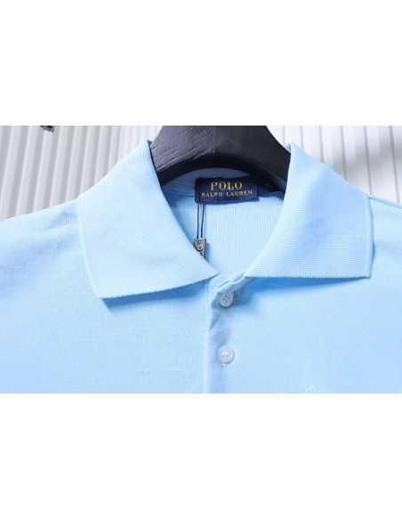 Ralph Lauren Pony Logo Embroidered Short-Sleeve Button-Down Shirt Blue,Ralph Lauren T-Shirts,T-Shirts,CLOTHES