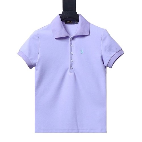 Ralph Lauren Pony Logo Embroidered Short-Sleeve Button-Down Shirt Purple,Ralph Lauren T-Shirts,T-Shirts,CLOTHES