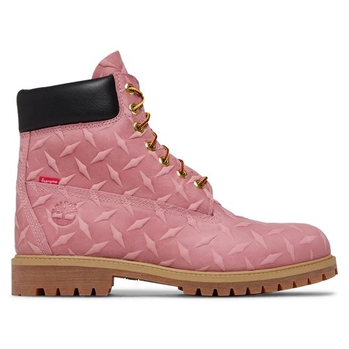 Supreme x Timberland 6 Inch Premium Waterproof Boot Embossed Diamond Plate - Pink,TIMBERLAND BOOTS
