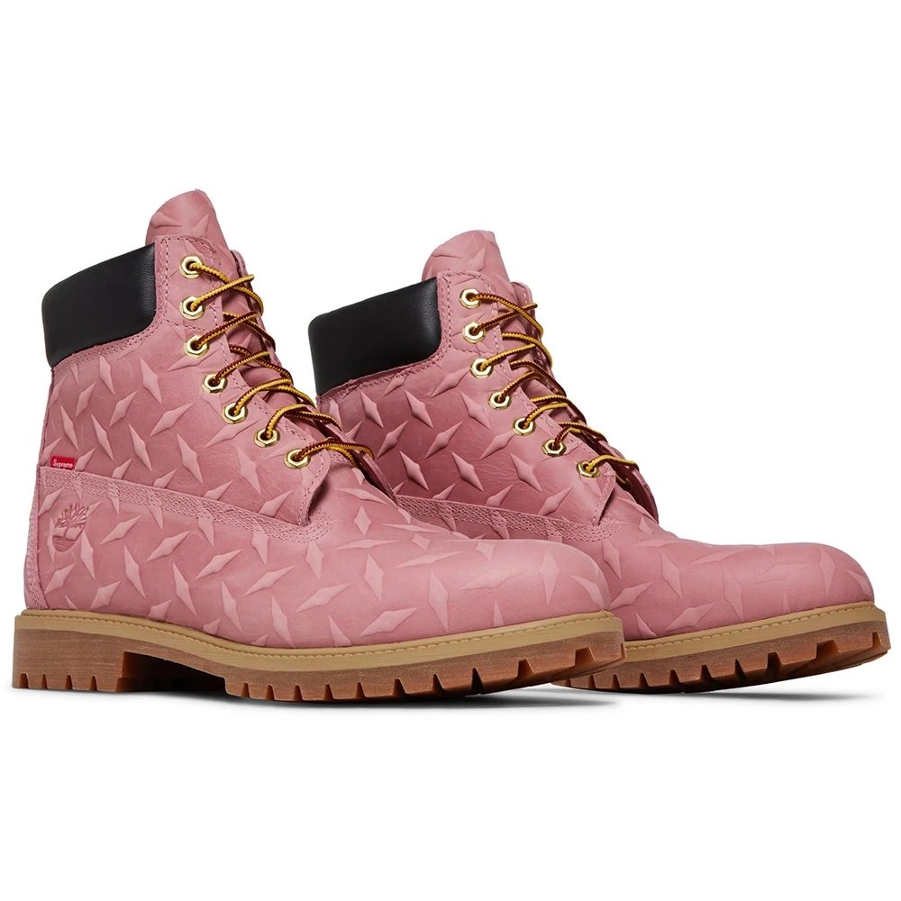 Supreme x Timberland 6 Inch Premium Waterproof Boot Embossed Diamond Plate - Pink,TIMBERLAND BOOTS