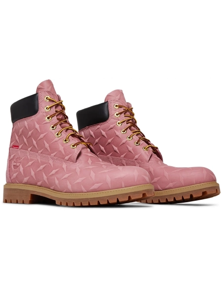 Supreme x Timberland 6 Inch Premium Waterproof Boot Embossed Diamond Plate - Pink,TIMBERLAND BOOTS