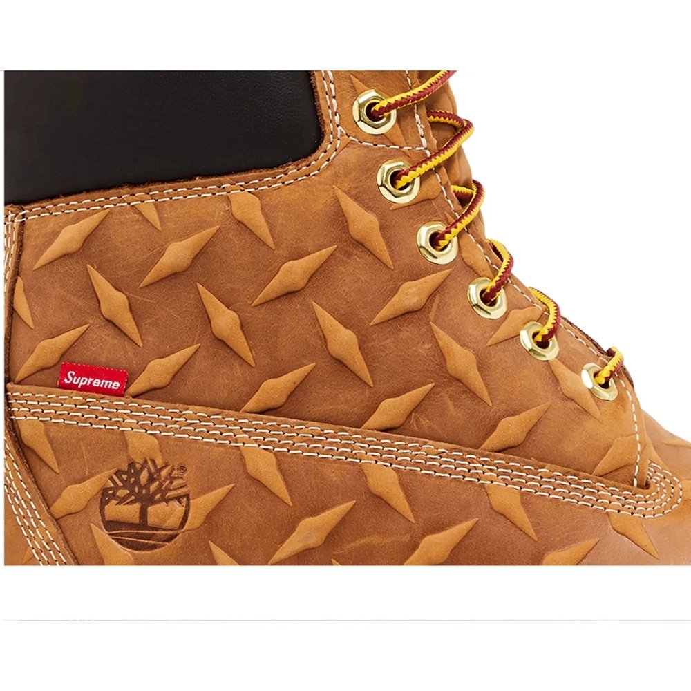Supreme x Timberland 6 Inch Premium Waterproof Boot Embossed Diamond Plate - Wheat,TIMBERLAND BOOTS