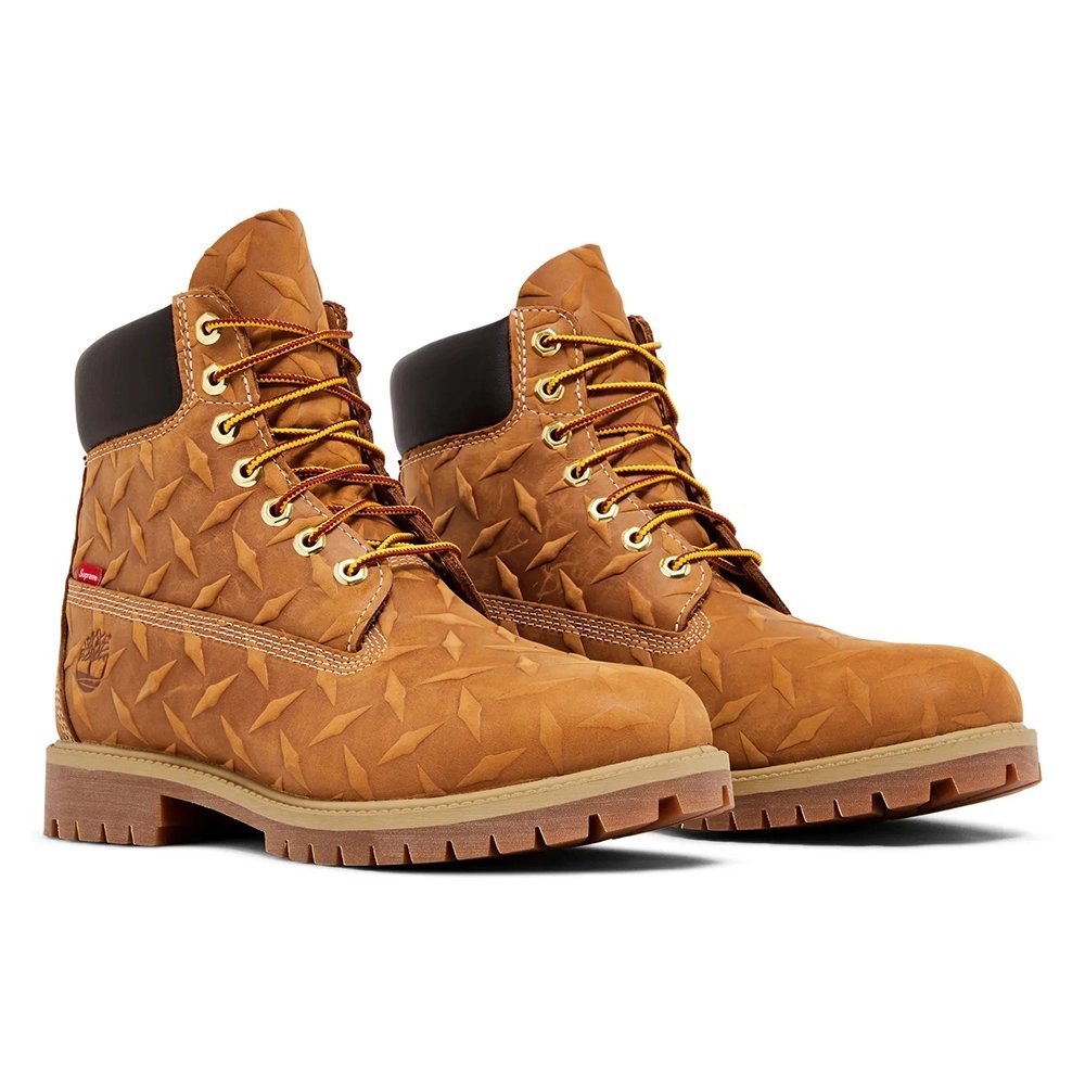 Supreme x Timberland 6 Inch Premium Waterproof Boot Embossed Diamond Plate - Wheat,TIMBERLAND BOOTS