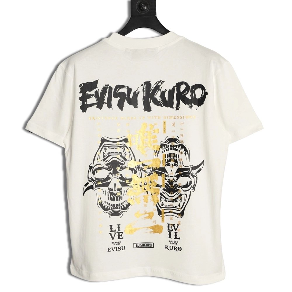 Evisu Kuro Gold-Foil Hannya Demon Mask Short-Sleeve T-Shirt,Evisu