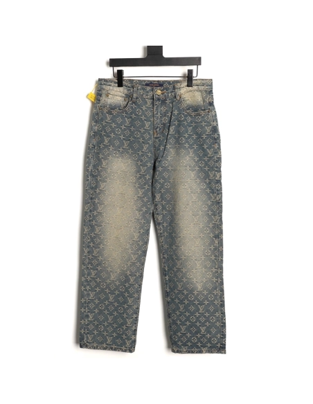 Louis Vuitton All-Over Jacquard Straight-Leg Washed Denim Trousers,Louis Vuitton