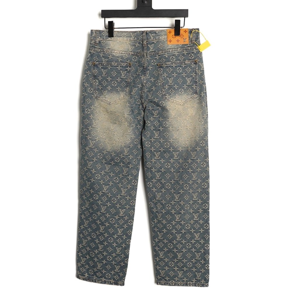Louis Vuitton All-Over Jacquard Straight-Leg Washed Denim Trousers,Louis Vuitton