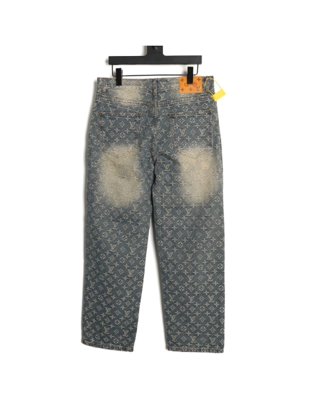 Louis Vuitton All-Over Jacquard Straight-Leg Washed Denim Trousers,Louis Vuitton