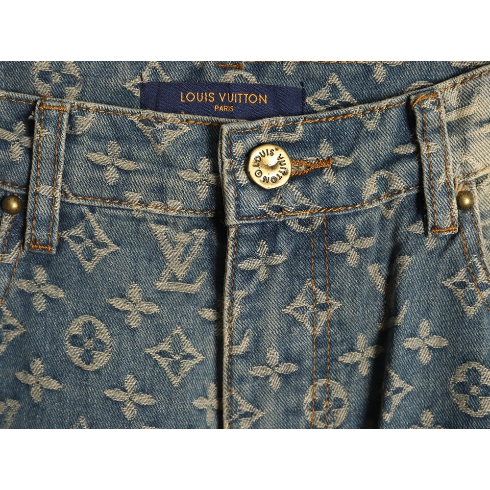 Louis Vuitton All-Over Jacquard Straight-Leg Washed Denim Trousers,Louis Vuitton
