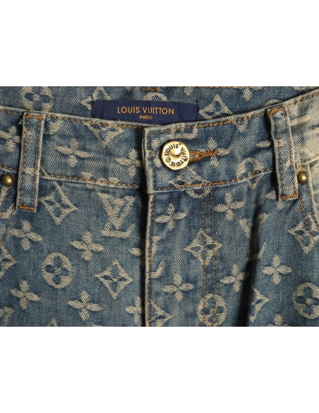 Louis Vuitton All-Over Jacquard Straight-Leg Washed Denim Trousers,Louis Vuitton