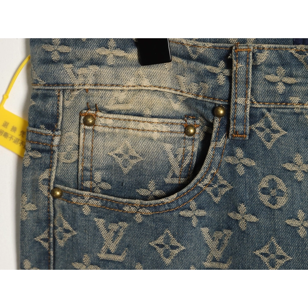 Louis Vuitton All-Over Jacquard Straight-Leg Washed Denim Trousers,Louis Vuitton