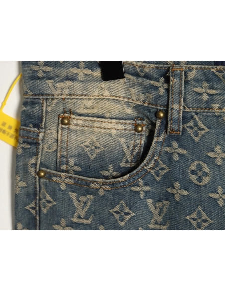 Louis Vuitton All-Over Jacquard Straight-Leg Washed Denim Trousers,Louis Vuitton