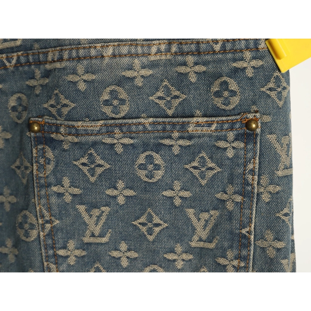 Louis Vuitton All-Over Jacquard Straight-Leg Washed Denim Trousers,Louis Vuitton