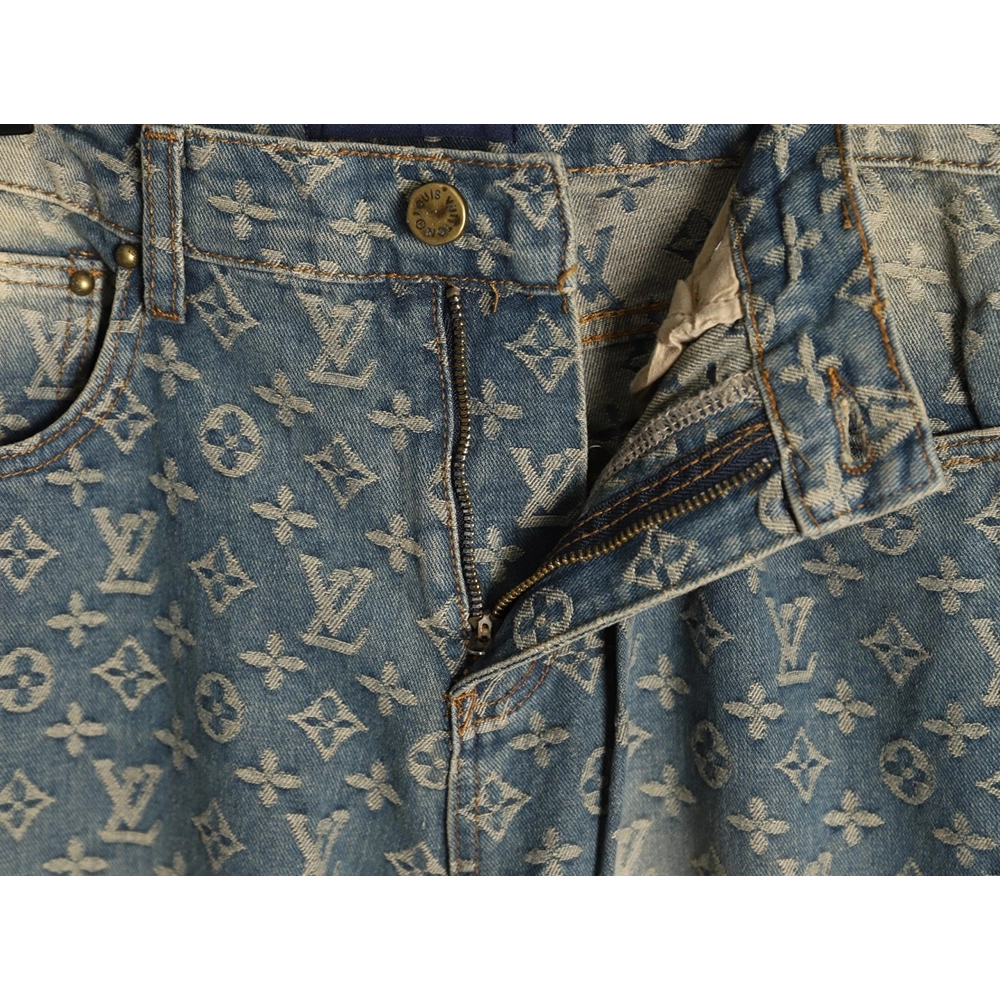 Louis Vuitton All-Over Jacquard Straight-Leg Washed Denim Trousers,Louis Vuitton