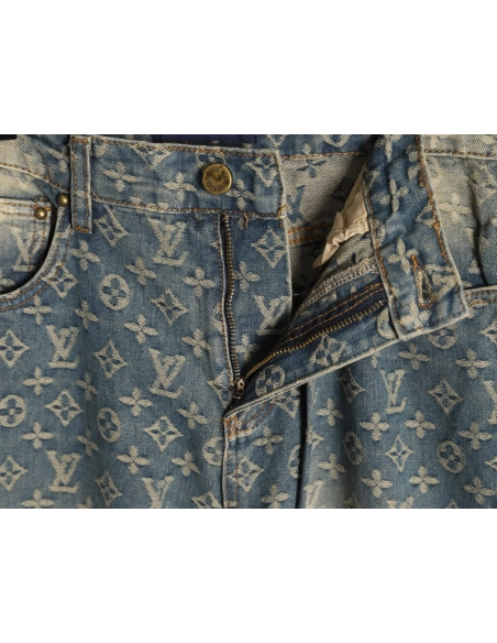 Louis Vuitton All-Over Jacquard Straight-Leg Washed Denim Trousers,Louis Vuitton