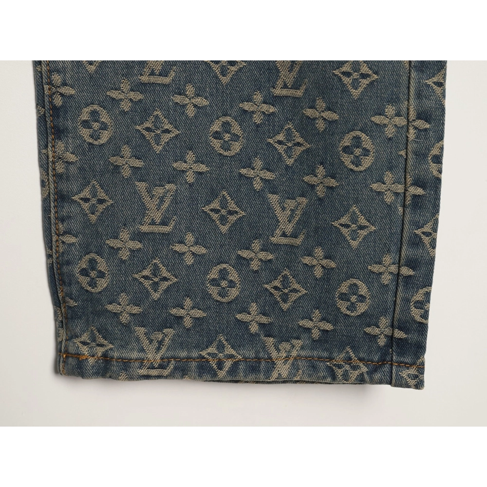 Louis Vuitton All-Over Jacquard Straight-Leg Washed Denim Trousers,Louis Vuitton