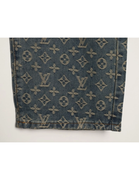 Louis Vuitton All-Over Jacquard Straight-Leg Washed Denim Trousers,Louis Vuitton