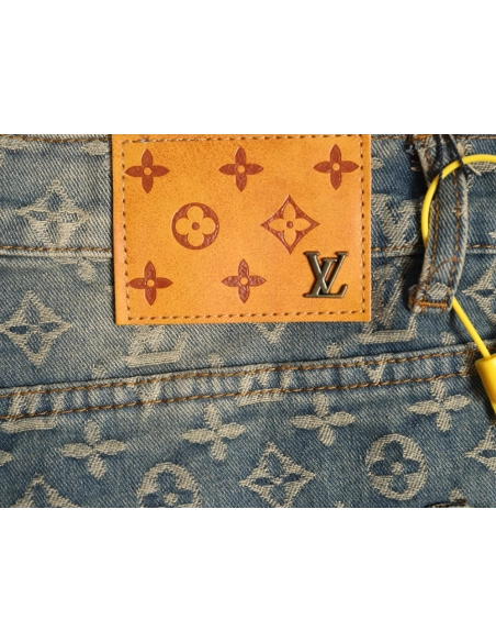 Louis Vuitton All-Over Jacquard Straight-Leg Washed Denim Trousers,Louis Vuitton