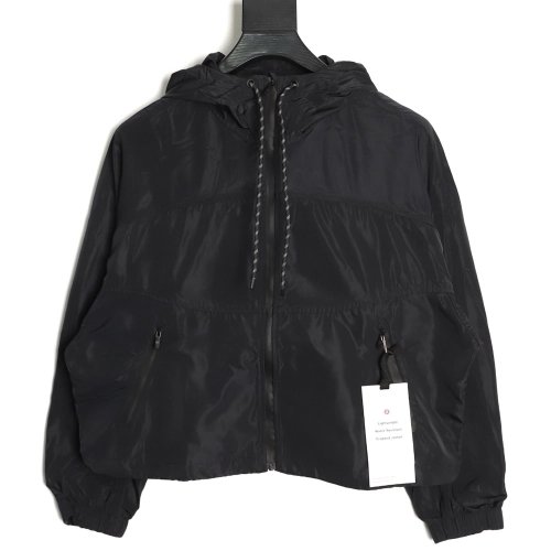 Lululemon solid color zip-up drawstring cropped hooded jacket TSK2,Lululemon