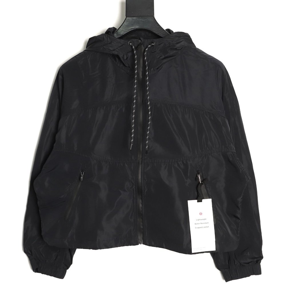 Lululemon solid color zip-up drawstring cropped hooded jacket TSK2,Lululemon