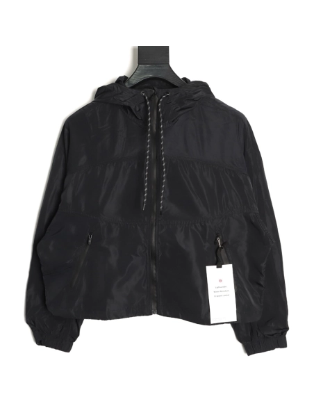 Lululemon solid color zip-up drawstring cropped hooded jacket TSK2,Lululemon