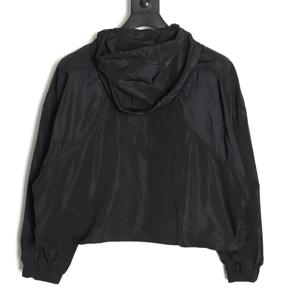 Lululemon solid color zip-up drawstring cropped hooded jacket TSK2,Lululemon