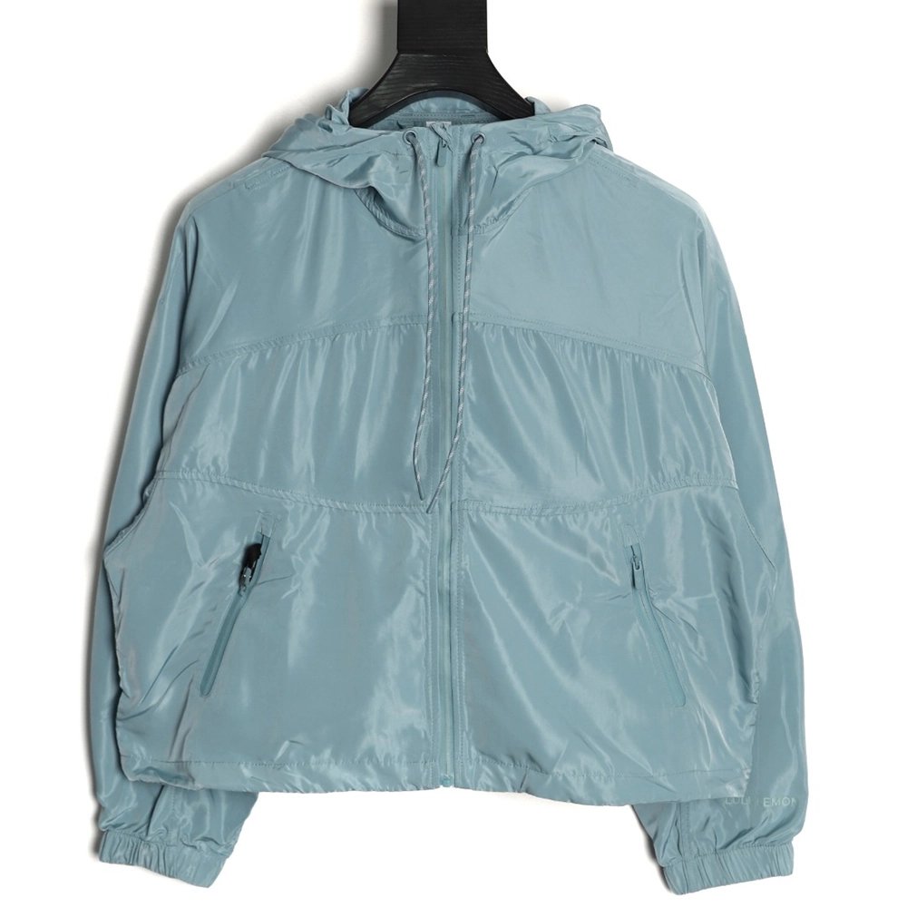 Lululemon solid color zip-up drawstring cropped hooded jacket TSK1,Lululemon