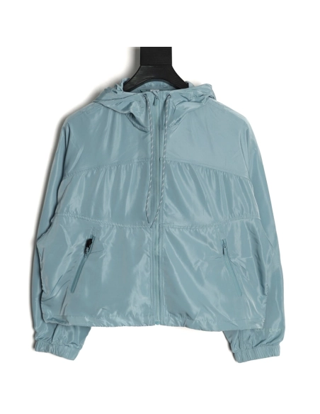 Lululemon solid color zip-up drawstring cropped hooded jacket TSK1,Lululemon