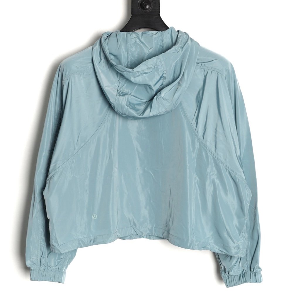Lululemon solid color zip-up drawstring cropped hooded jacket TSK1,Lululemon
