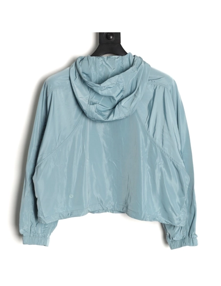 Lululemon solid color zip-up drawstring cropped hooded jacket TSK1,Lululemon